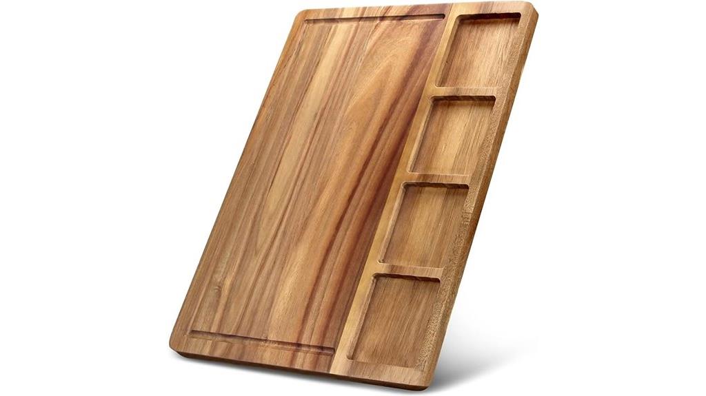 acacia cutting board with containers