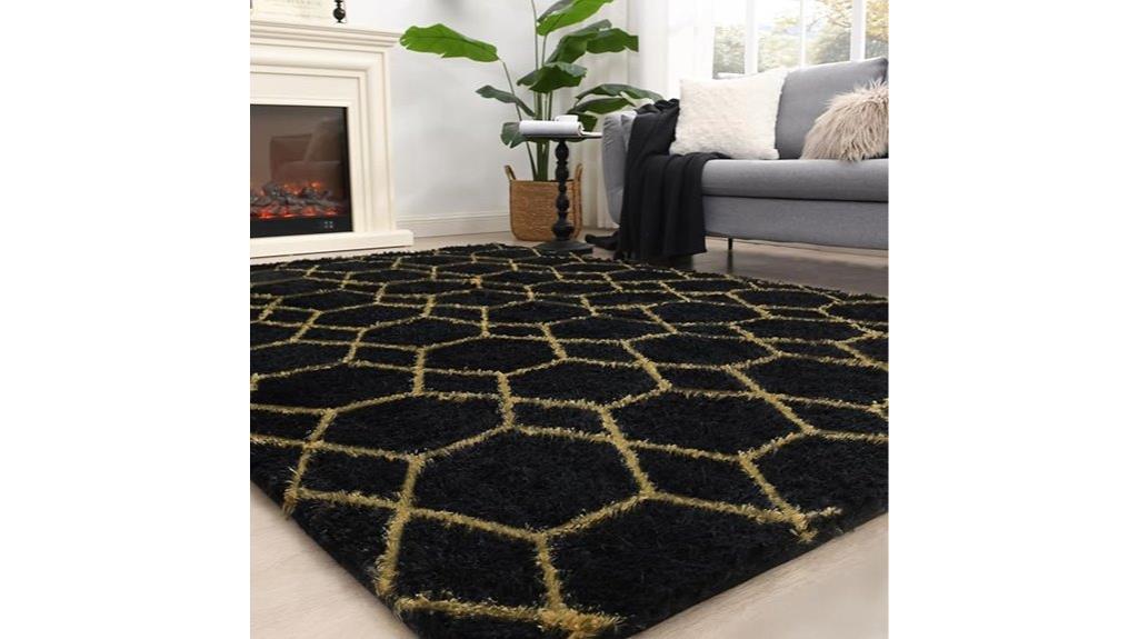 black fluffy living rug
