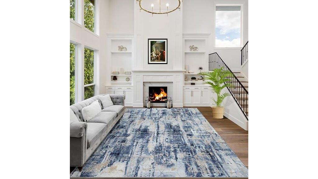 blue gold abstract rug