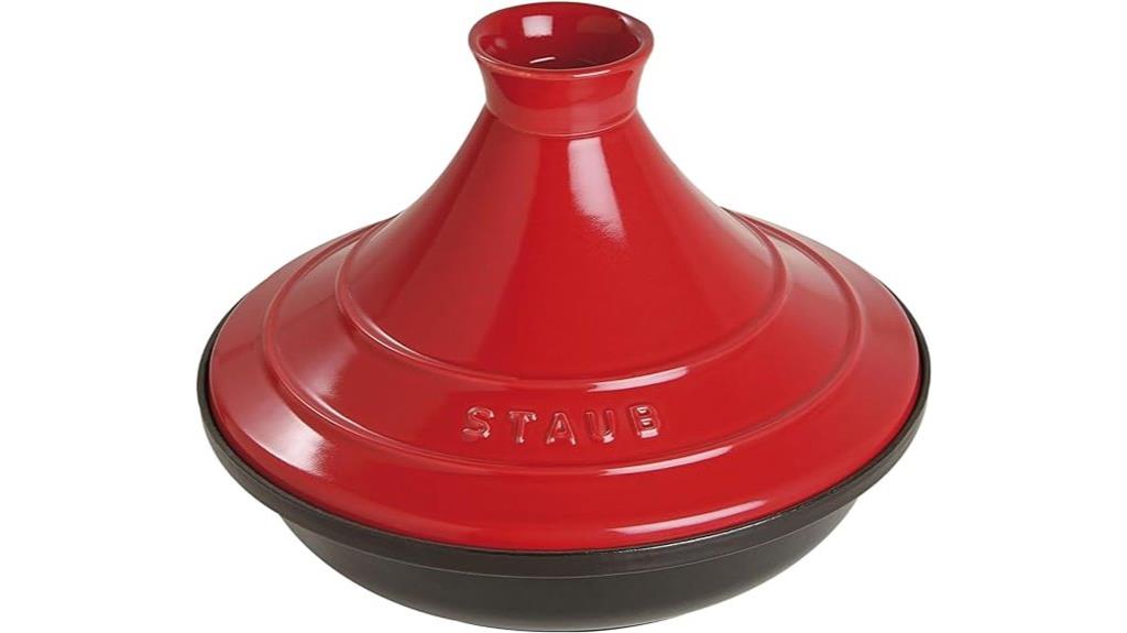 cherry red cast iron tajine