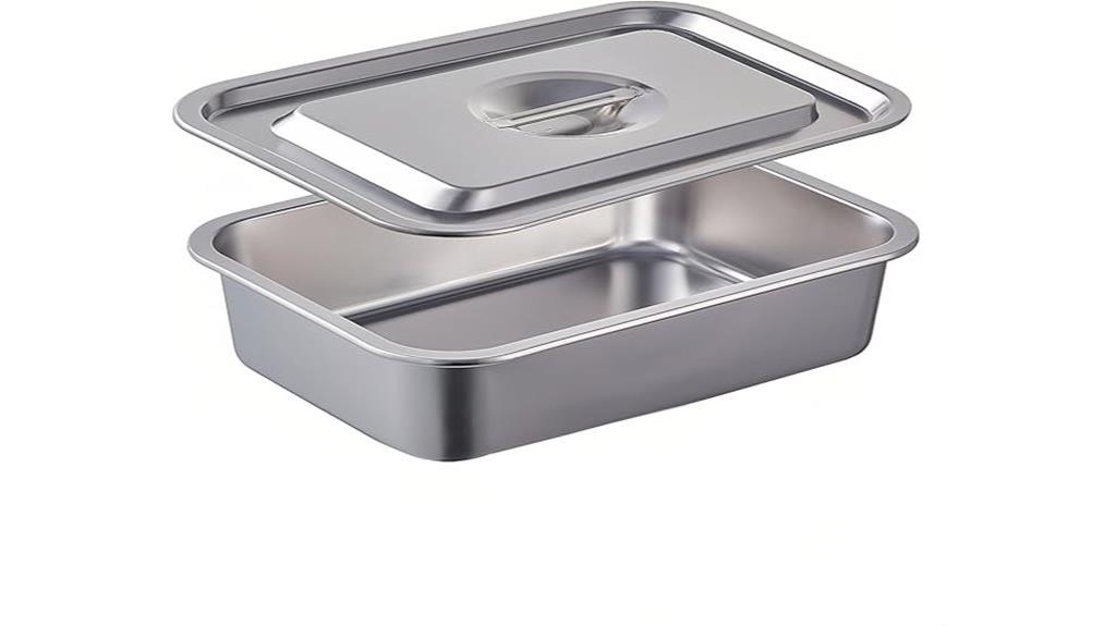 deep stainless steel lasagna dish