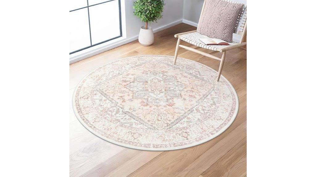 pink round washable rug