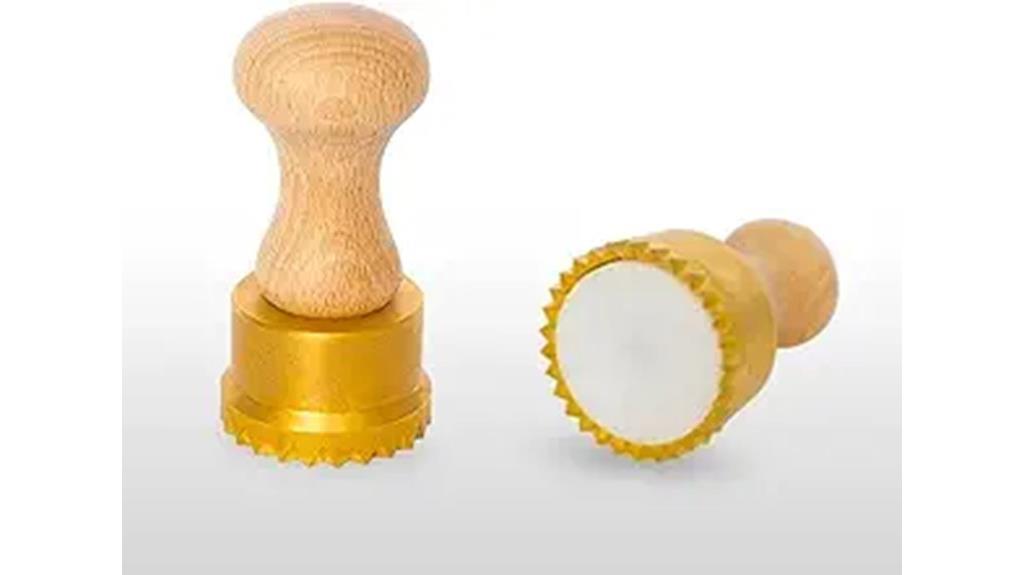 round brass and wood pasta cutter