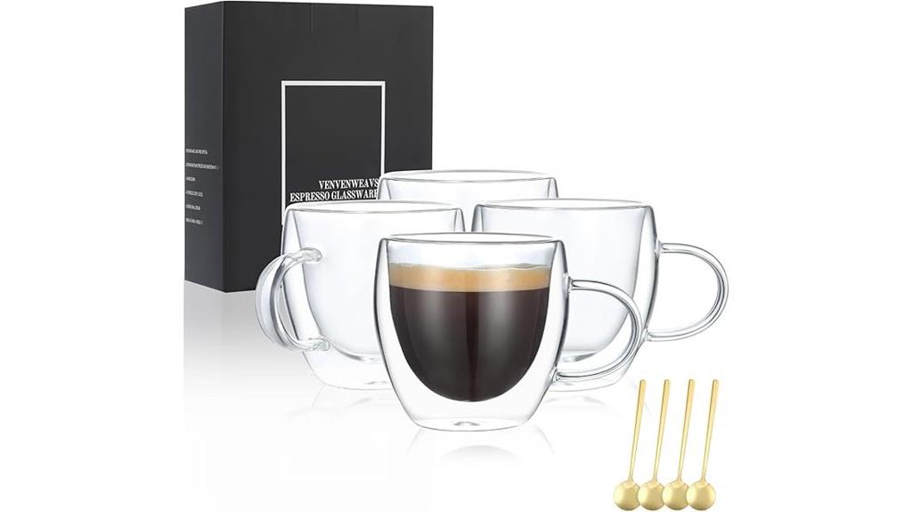 set of four double walled espresso glasses