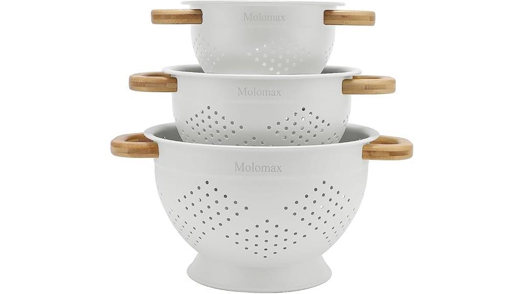 set of three white colanders