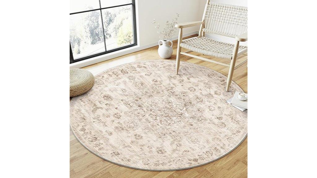 washable neutral round rug