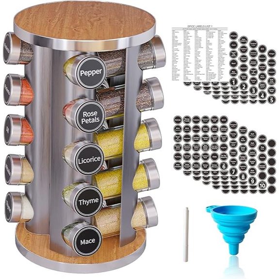 Revolving Spice Rack with 20 Jars and Labels