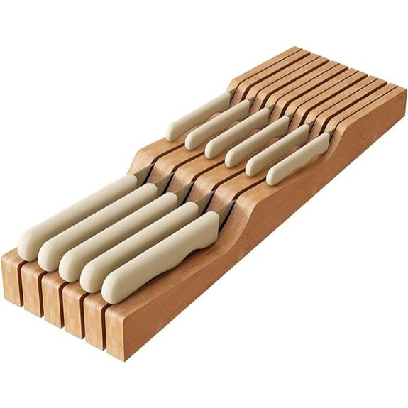 In-Drawer Bamboo Knife Organizer for 11 Knives