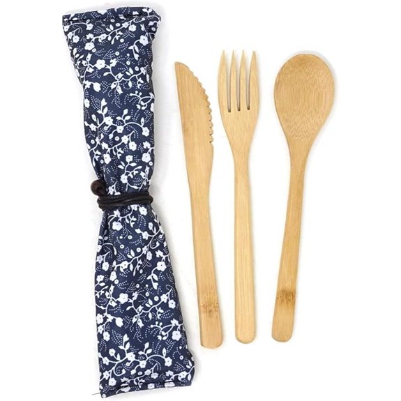 Honbay 3PCS Bamboo Flatware Set with Pouch