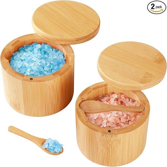 Bamboo Salt Cellar Set with Spoon and Magnetic Lid