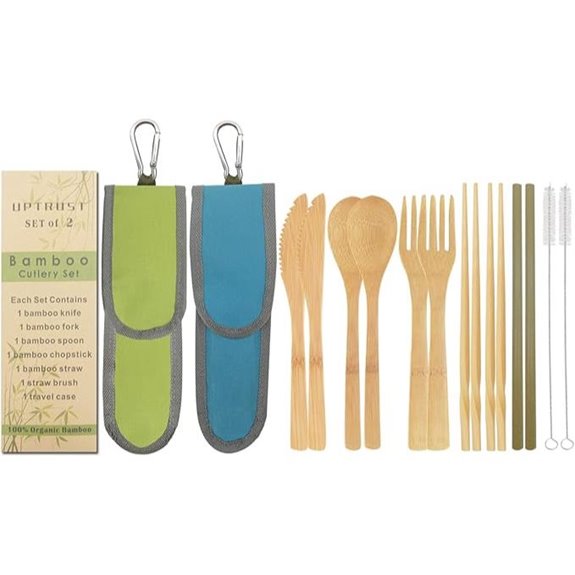 UPTRUST Bamboo Travel Utensil Set (Skyblue & Green)