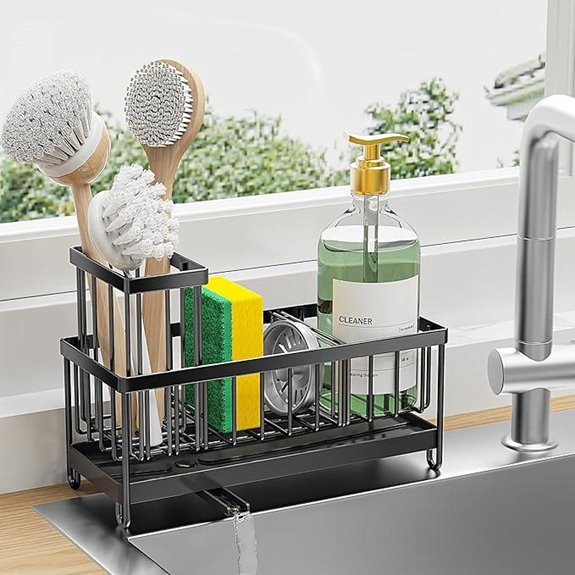 Cisily Black Stainless Steel Sink Organizer and Soap Dispenser