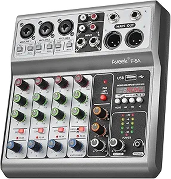 Aveek 5-Channel Audio Mixer with Bluetooth and USB