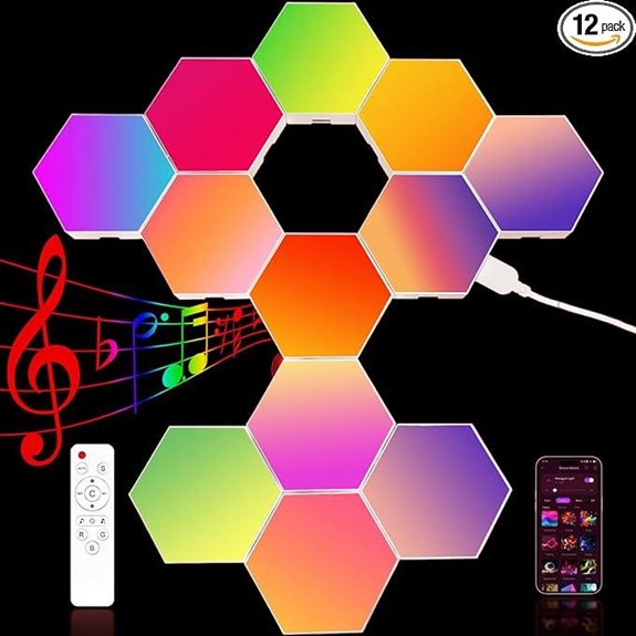 12-Pack RGB Hexagon Wall LED Lights with Music Sync