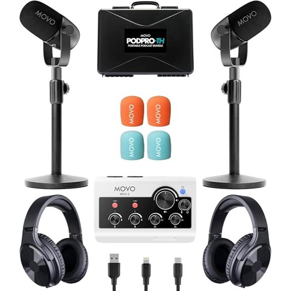 Movo Podcast Kit with Microphones and Accessories