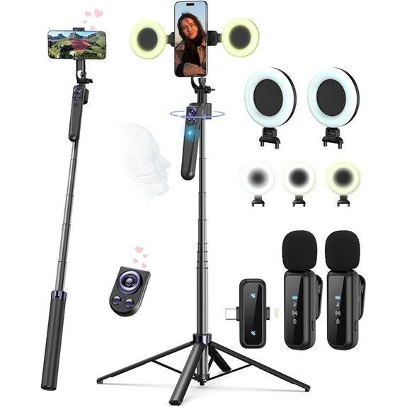 Vlogging Kit with Tripod Microphones Light & Remote