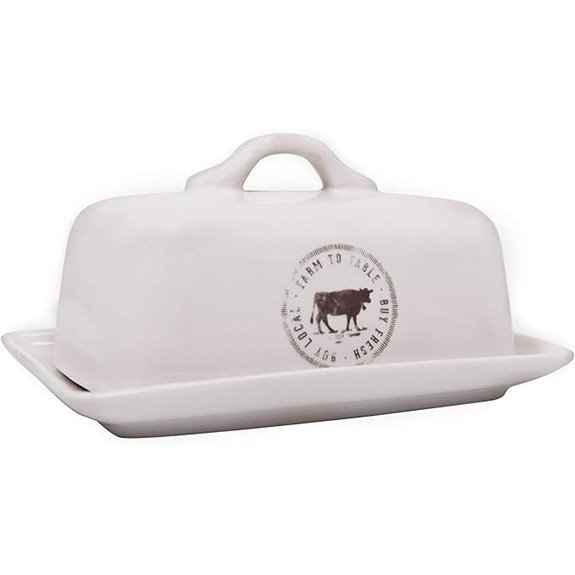 Creative Co-Op Stoneware Butter Dish with Cow Decal
