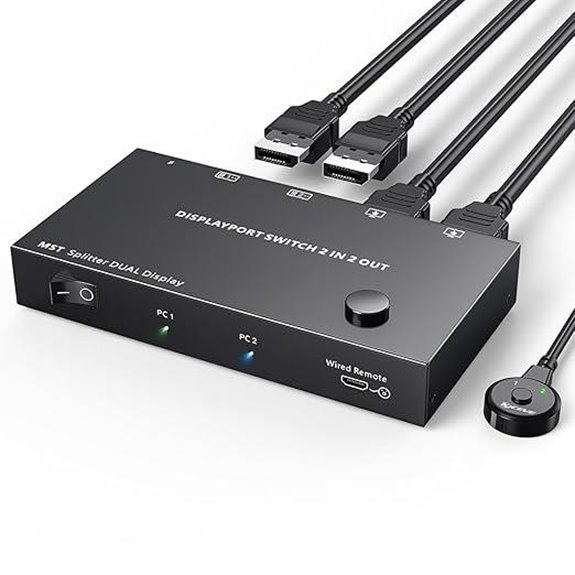 Dual 4K@60Hz DisplayPort Monitor Switch for 2 Computers