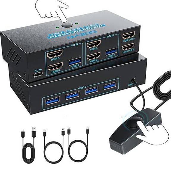 HDMI KVM Switch 2 Monitors 4K@60Hz USB 3.0