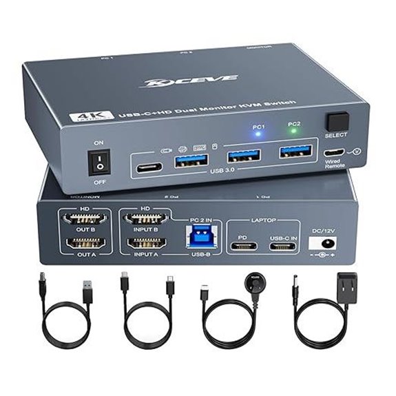 KVM Switch 2 Monitors with 4K@60Hz and USB-C