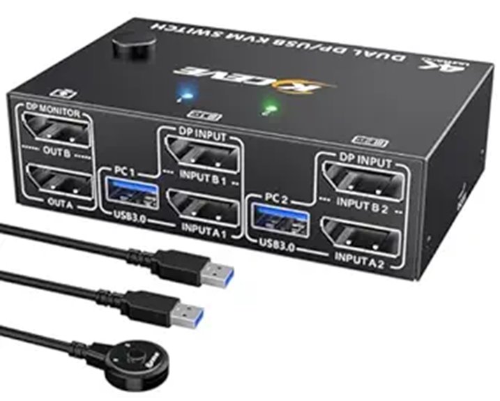 Dual 8K Displayport KVM Switch for 2 Monitors and Computers