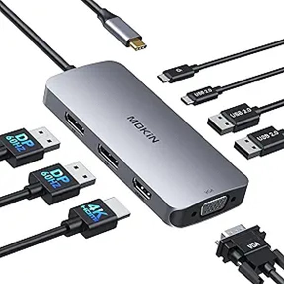 USB C Docking Station with Dual DisplayPorts and USB Hub