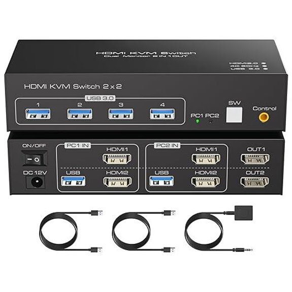 HDMI KVM Switch 2 Monitors & Computers 4K60Hz