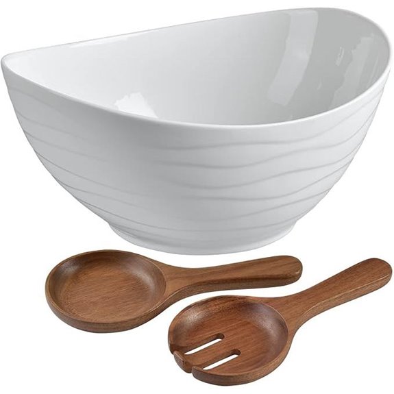 Elegant Ceramic Salad Bowl Set with Utensils