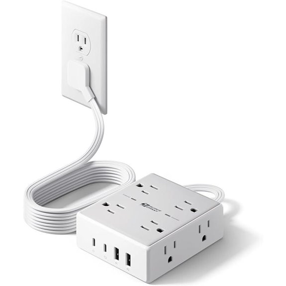 Flat Plug Surge Protector Power Strip with USB