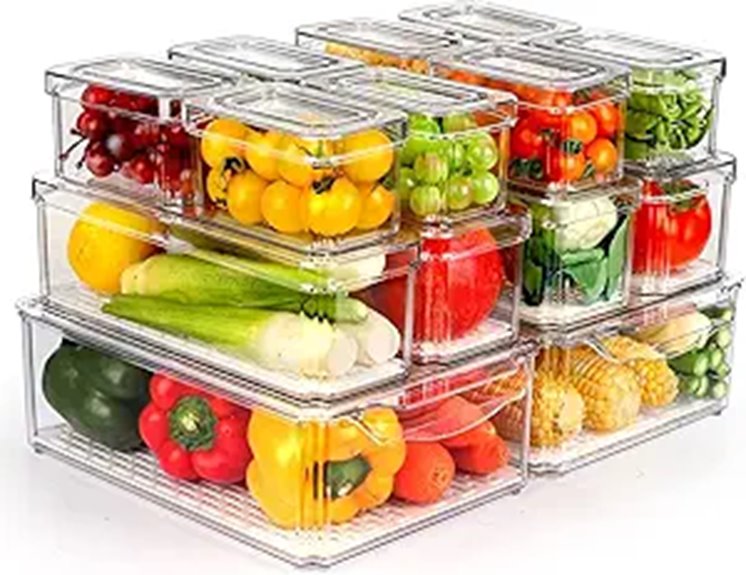 14 Pack Clear Fridge Organizer Bins with Lids