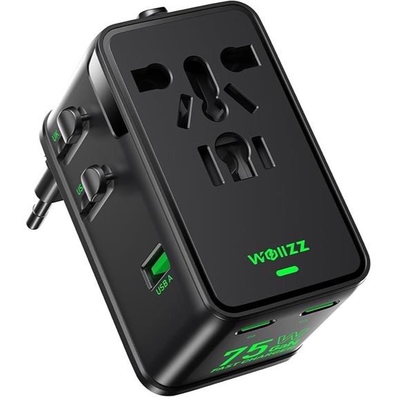 75W GaN Travel Adapter with 5 Ports for Worldwide Use