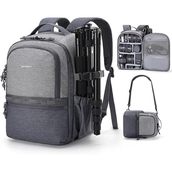 gray dslr camera backpack