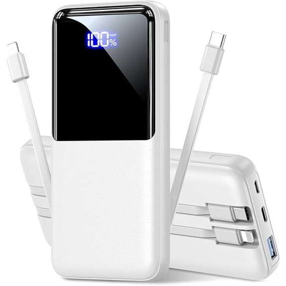 Portable 15,000mAh Power Bank with Built-in Cable