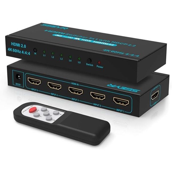 4K HDMI Switcher 5x1 with Remote for Gaming