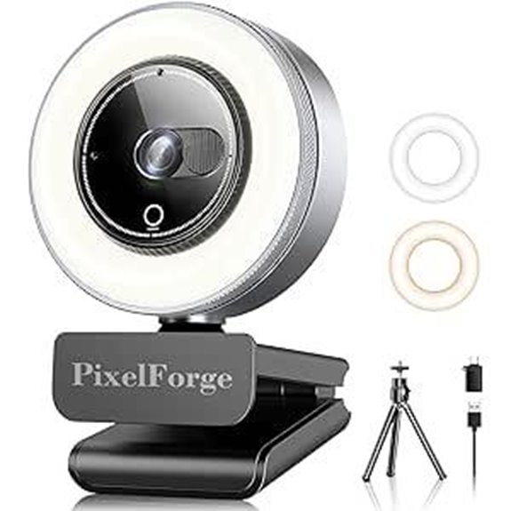 4K Webcam with Microphone Privacy Cover & Lights