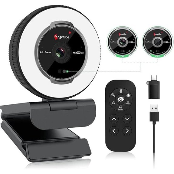 Angetube 1080P Webcam with Ring Light and Remote