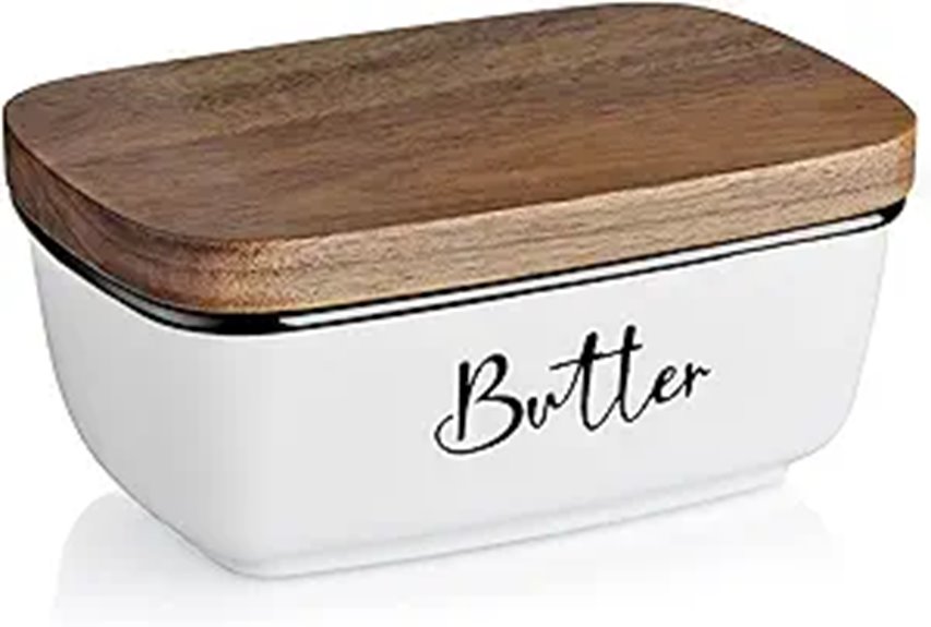 ALELION Large Ceramic Butter Dish with Wood Lid