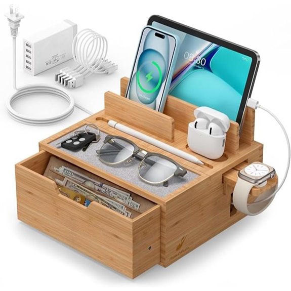 Multi-Device Charging Station with Cables and Drawer