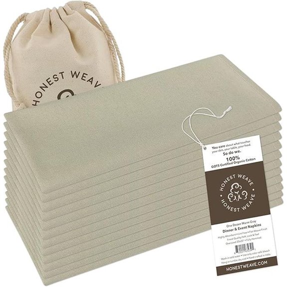GOTS Organic Cotton Cloth Napkins 12-Pack Warm Gray