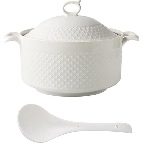 Soup Tureen with Lid and Ladle 6.5QT Porcelain Serving Bowl