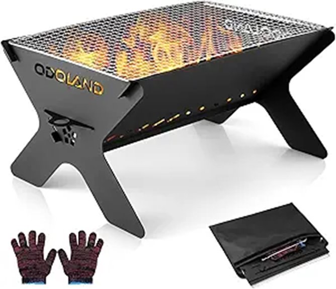 Odoland Portable Folding Camping Firepit Grill with Carry