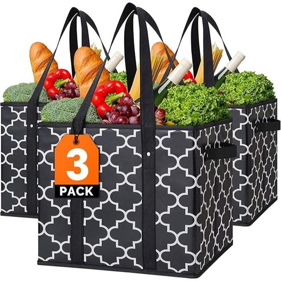 WISELIFE Reusable Foldable Grocery Bags (3-Pack)