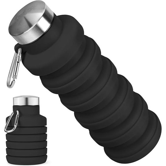 Foldable 16oz Silicone Water Bottle with Carabiner