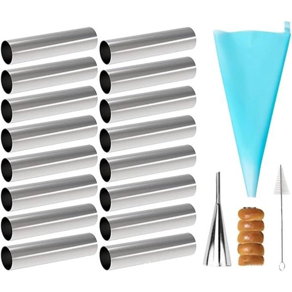 16 Pack Stainless Steel Cannoli Tubes with Piping Tips