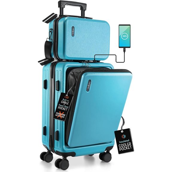 20-Inch Teal Carry-On Luggage with Cosmetic Case