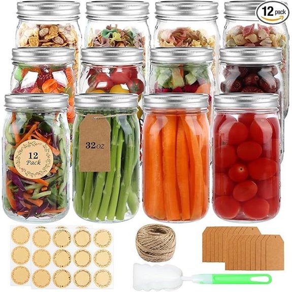 32 oz Mason Jars 12-Pack with Airtight Lids