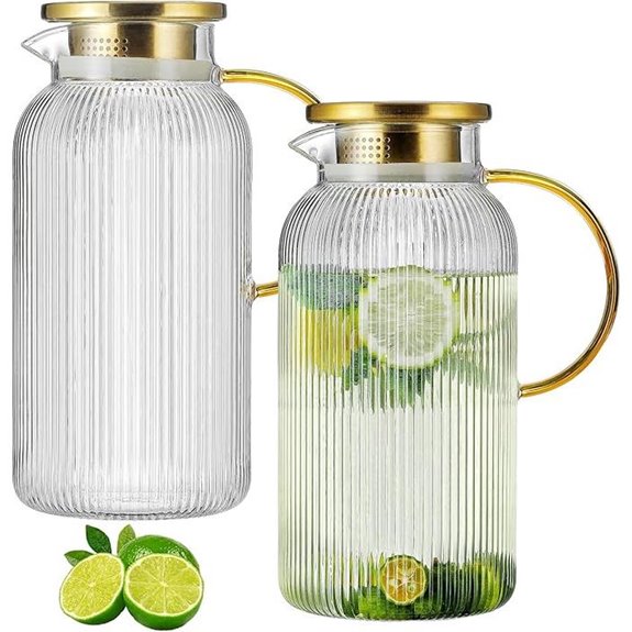 2-Pack Glass Water Pitcher with Lid 68 oz