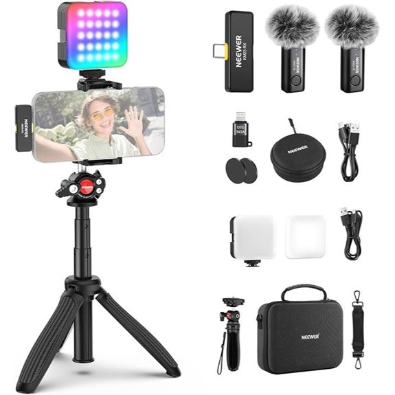 NEEWER Vlogging Kit with LED Light and Microphone