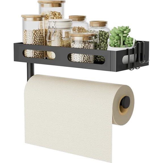 Wall Mount Paper Towel Holder with Shelf and Hooks