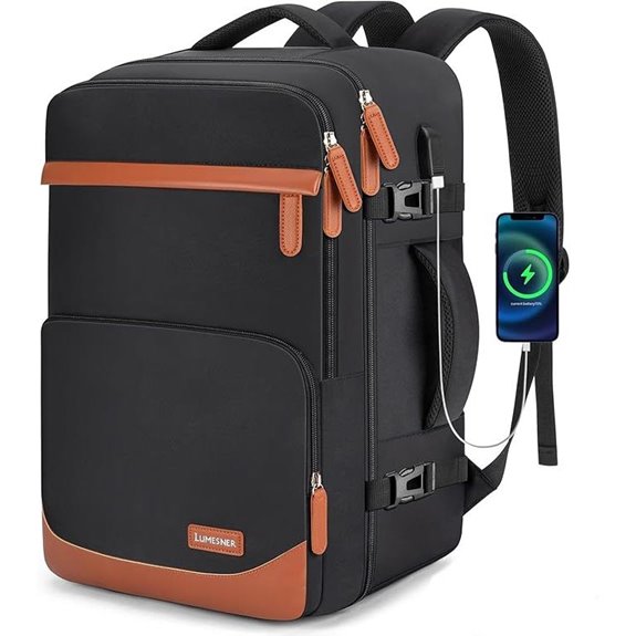 40L Water-Resistant Travel Backpack with USB Port
